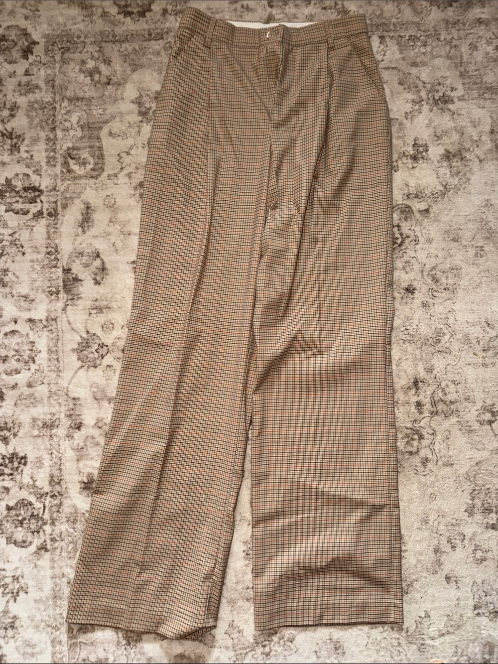 Zara Men's Checked Straight-Leg Pants in Tan and Gray